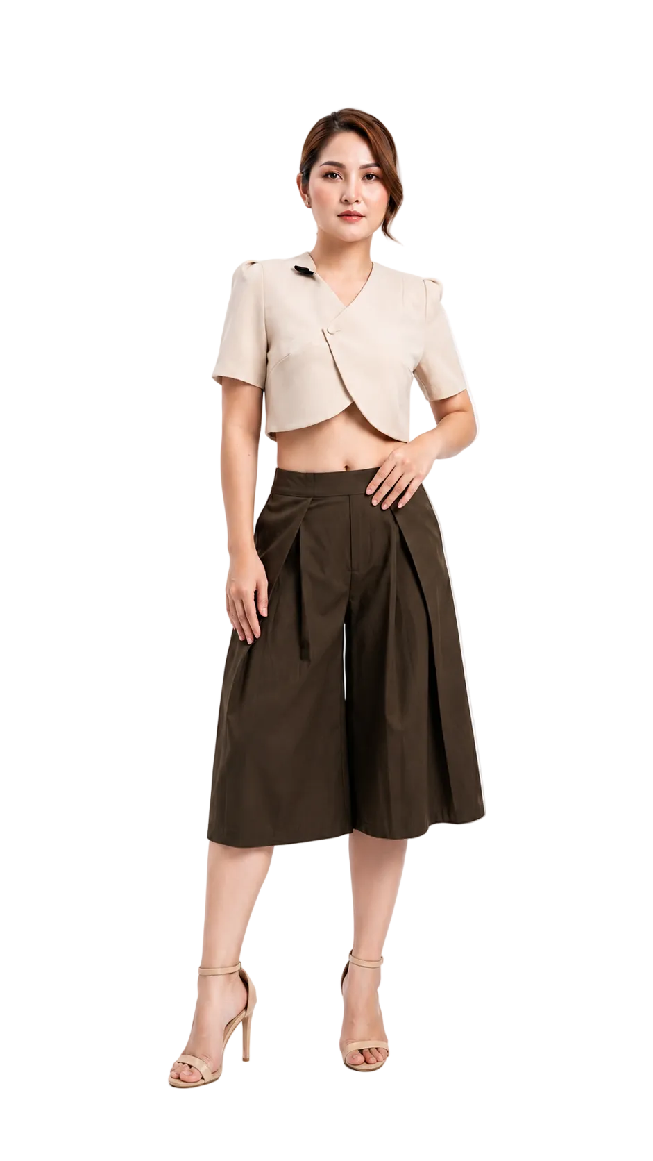 Spodnie culotte plisowane z wysokim stanem