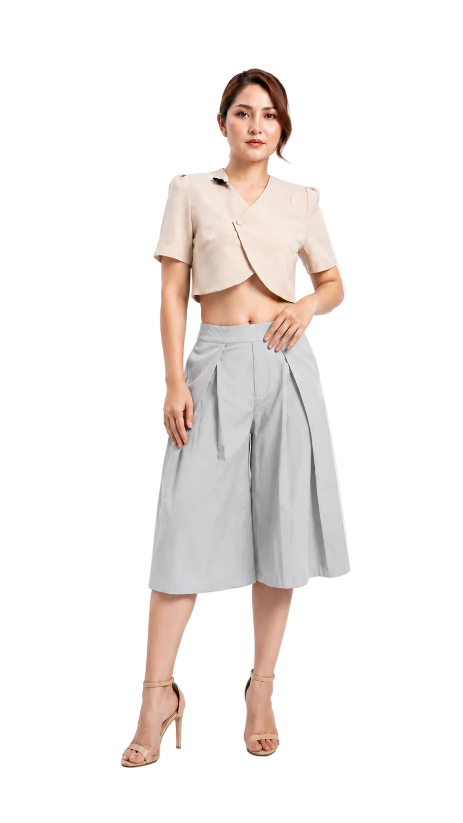 Spodnie culotte plisowane z wysokim stanem