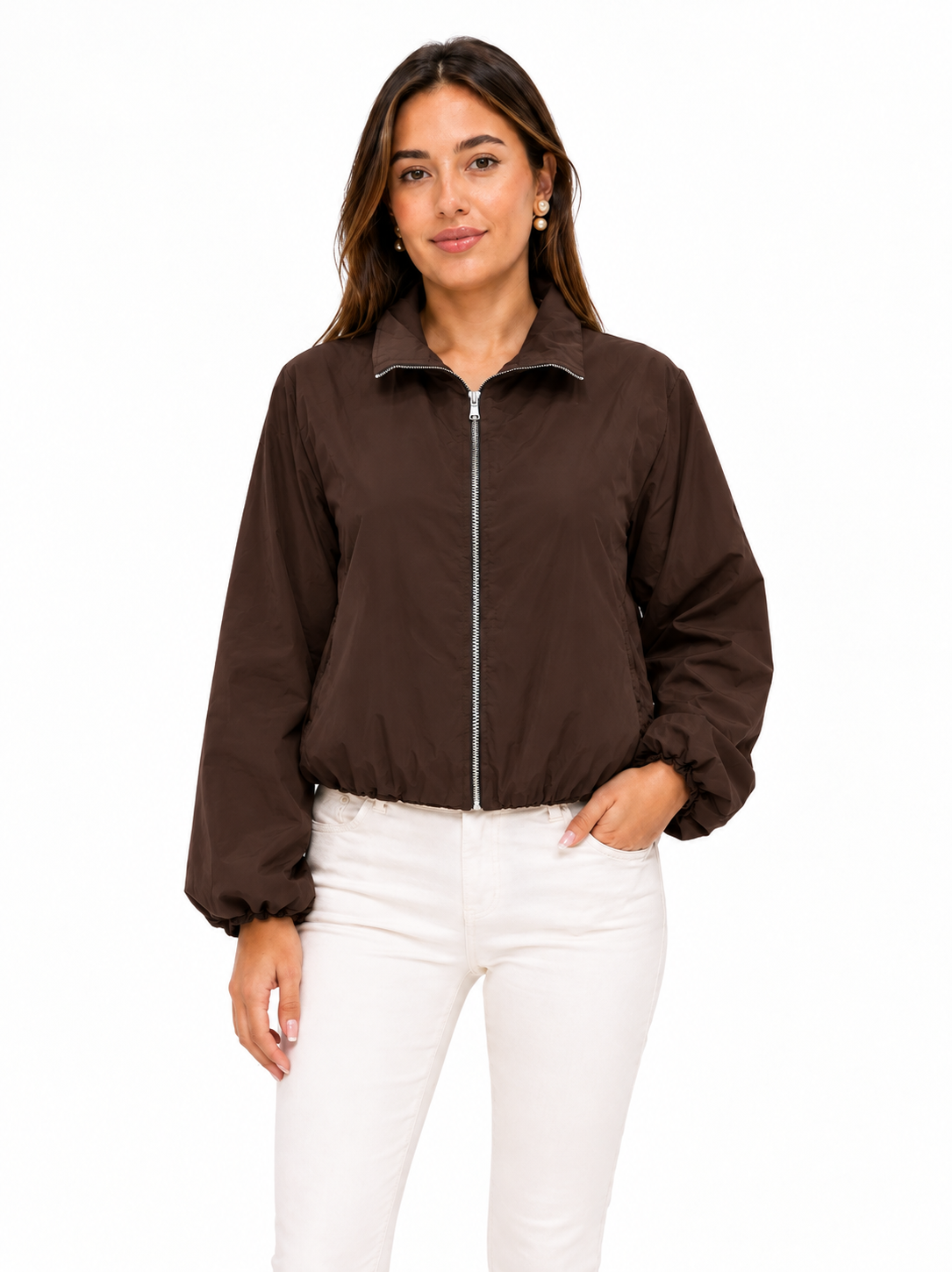 CHAQUETA CORTAVIENTOS DE CREMALLERA Y CUELLO ALTO