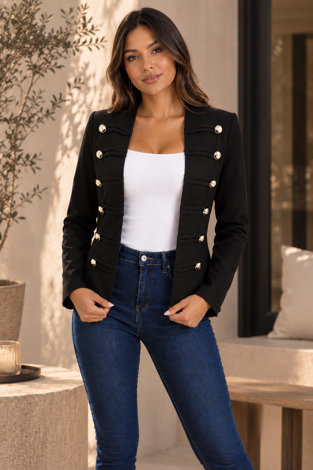 CHAQUETA ESTILO MILITAR  BOTONES DECORATIVOS