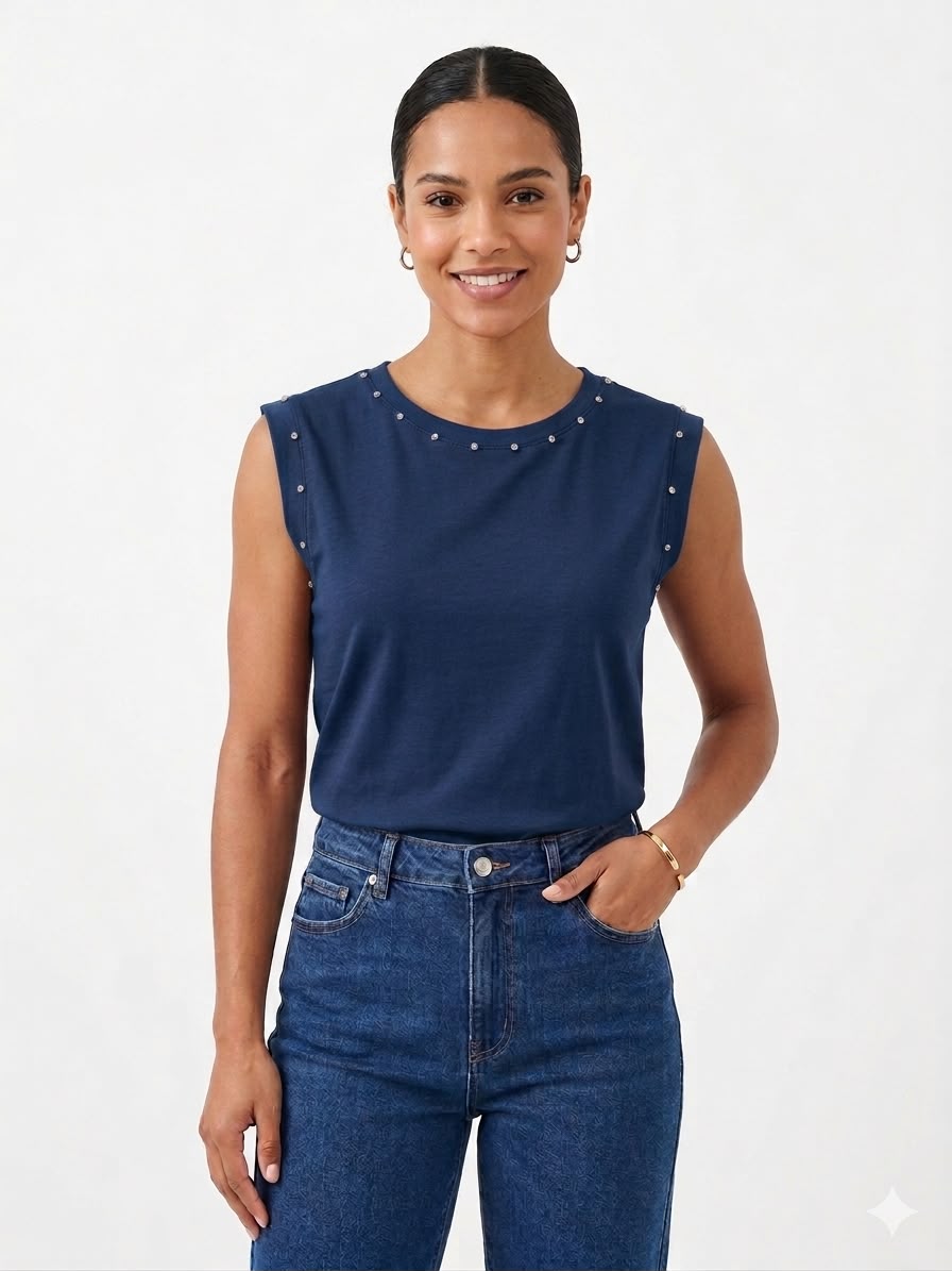 BLUSA SIN MANGAS DETALLES METÁLICOS