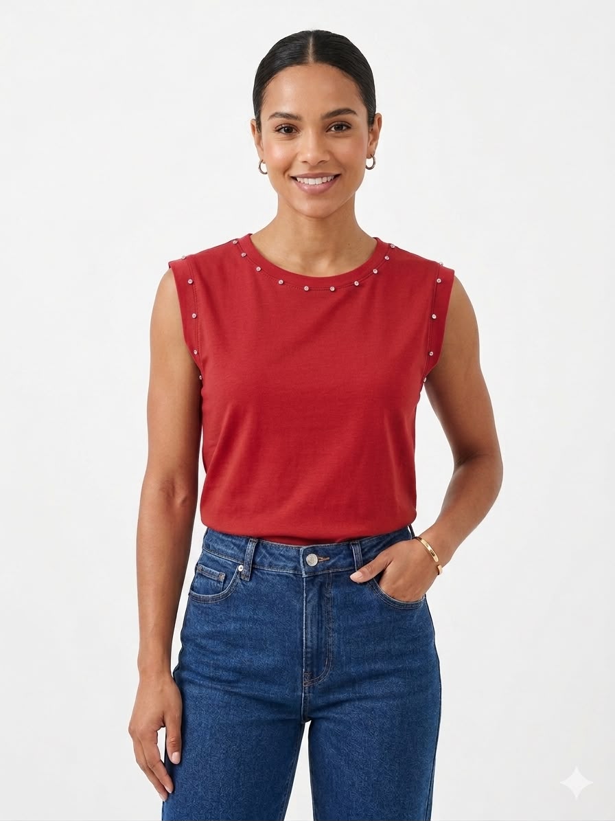 BLUSA SIN MANGAS DETALLES METÁLICOS