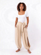 PANTALÓN BOHO CRUZADO CON LAZO Y ABERTURA