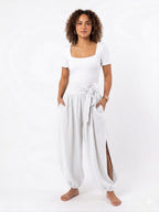 PANTALÓN BOHO CRUZADO CON LAZO Y ABERTURA