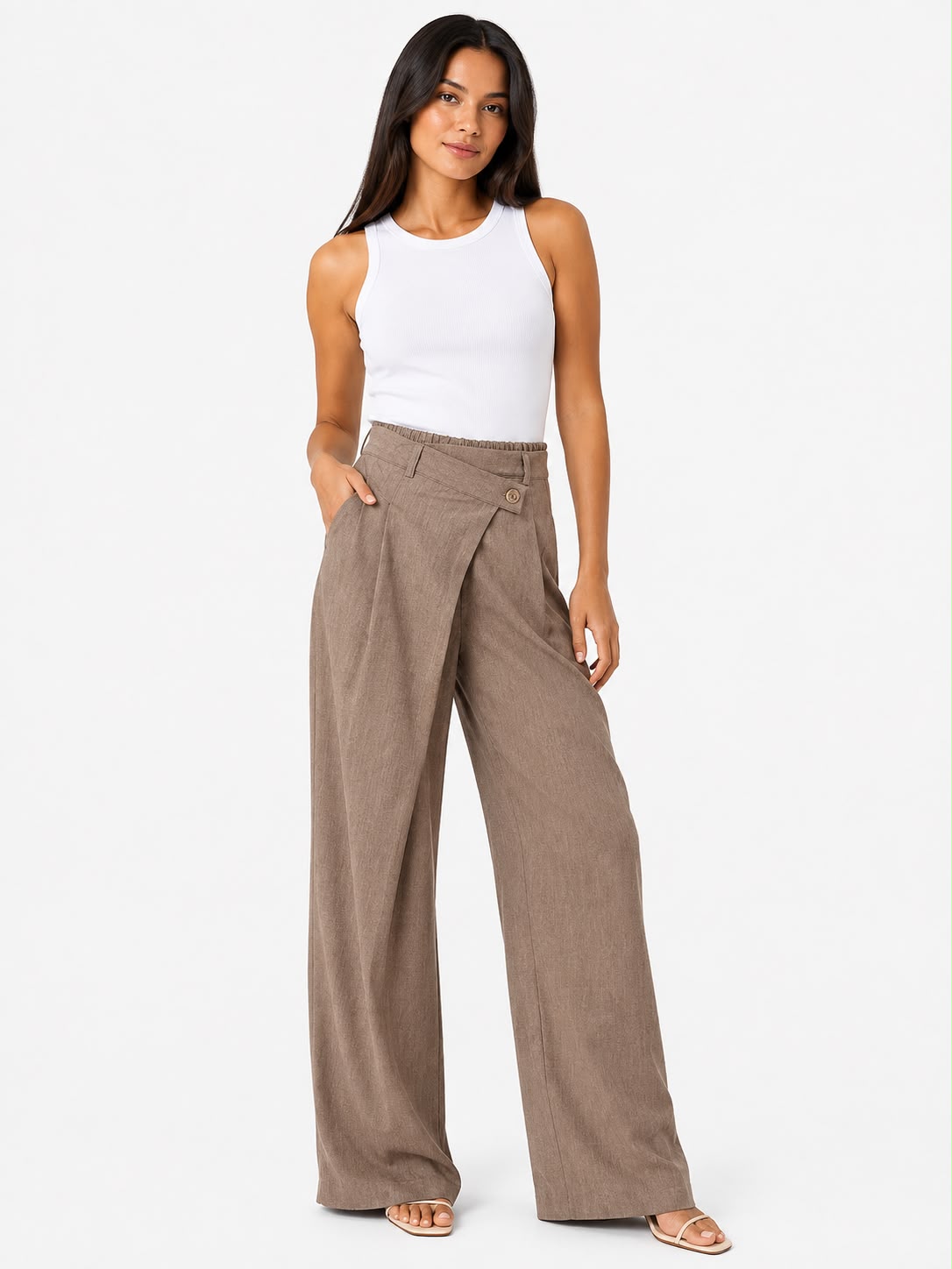 PANTALÓN BOMBACHO CON PINZAS Y SINTURA ABOTONADA