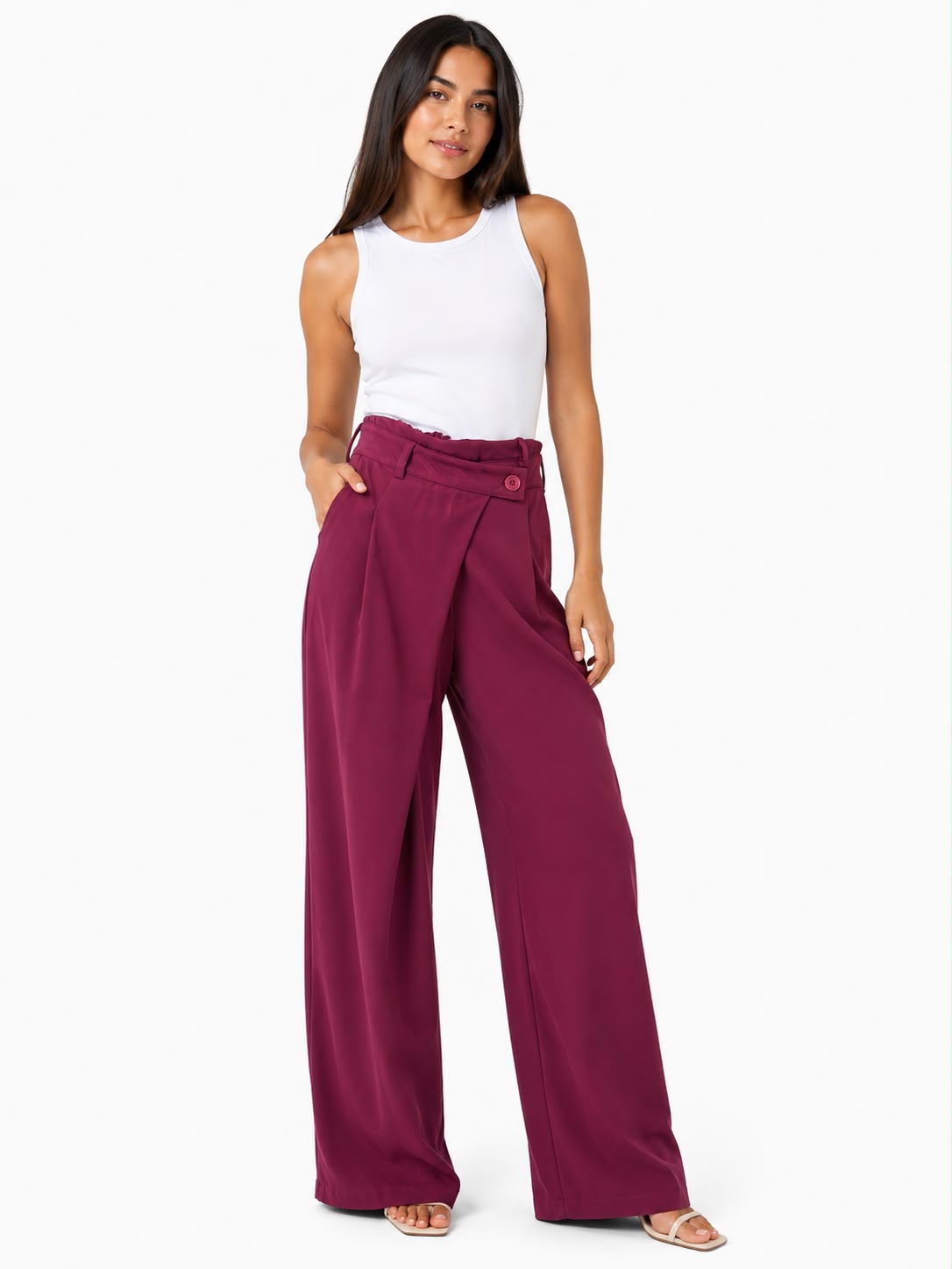 PANTALÓN BOMBACHO CON PINZAS Y SINTURA ABOTONADA