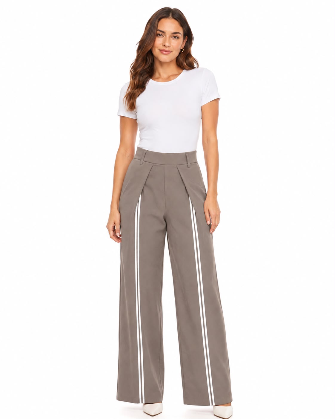 PANTALÓN PALAZZO DE PINZAS CON RAYAS DELANTERA