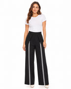 PANTALÓN PALAZZO DE PINZAS CON RAYAS DELANTERA