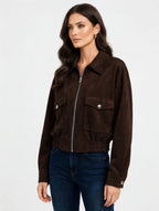 CHAQUETA TIPO GAMUZA CON BOLSILLOS