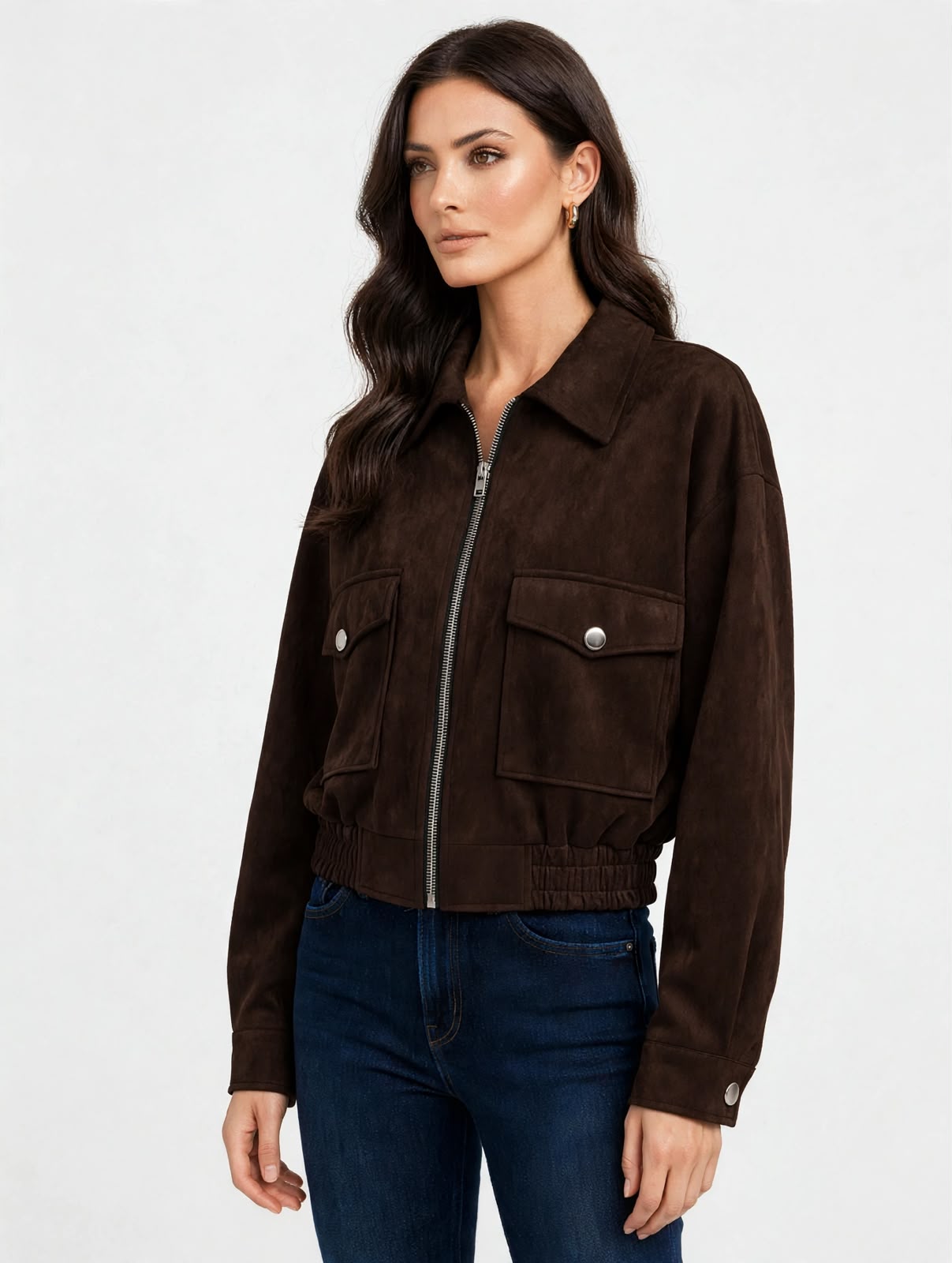 CHAQUETA TIPO GAMUZA CON BOLSILLOS