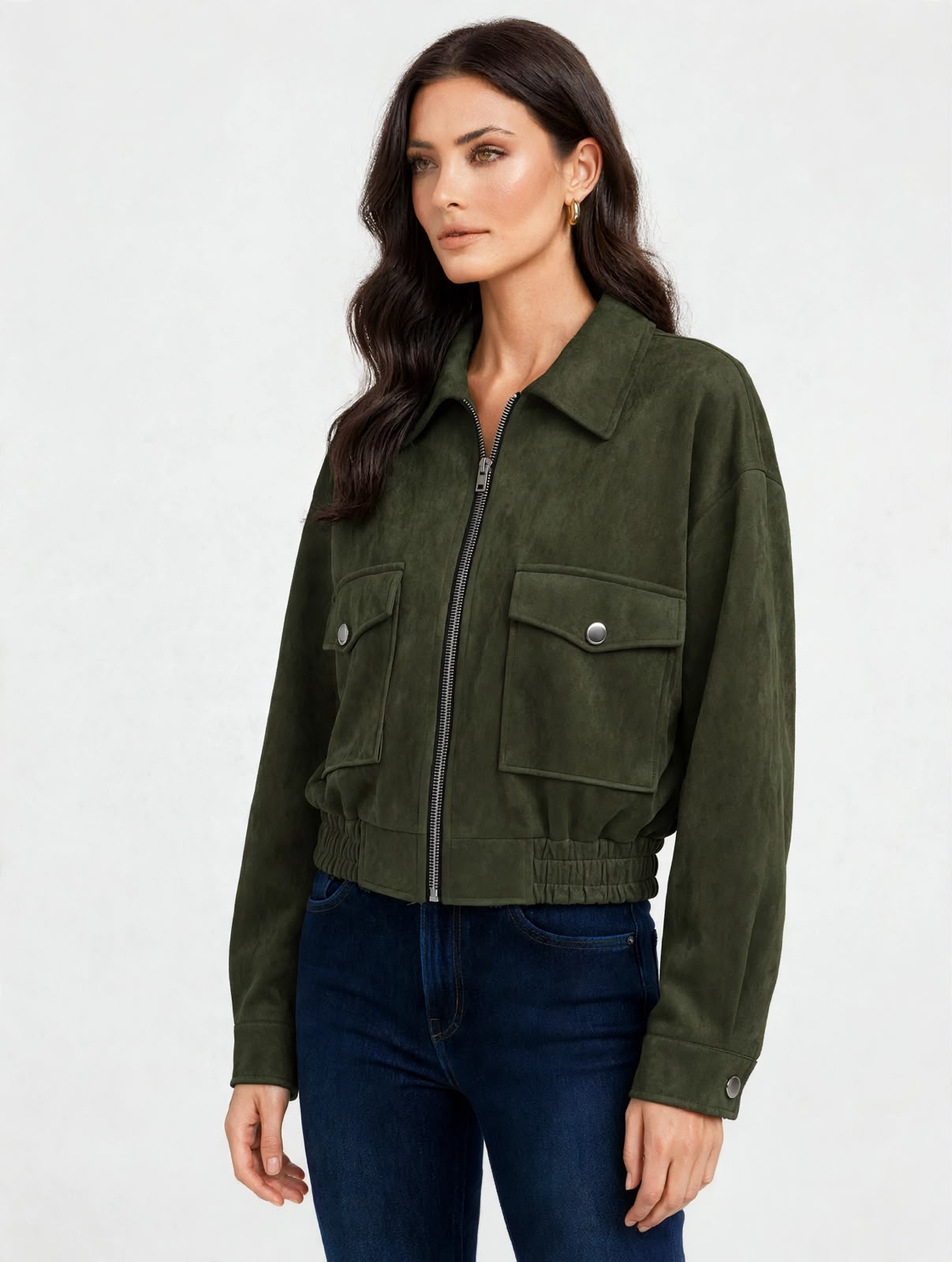CHAQUETA TIPO GAMUZA CON BOLSILLOS