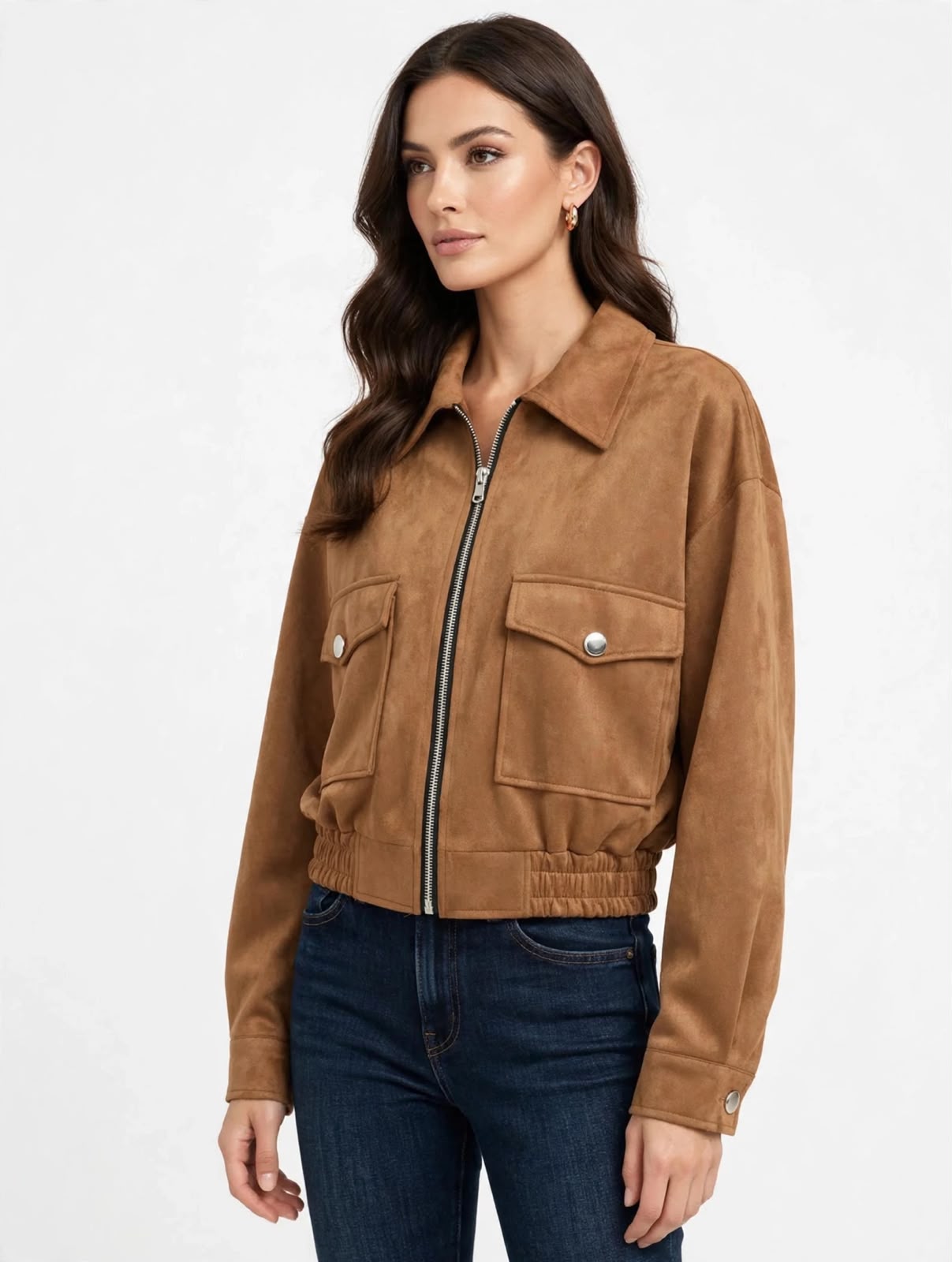 CHAQUETA TIPO GAMUZA CON BOLSILLOS
