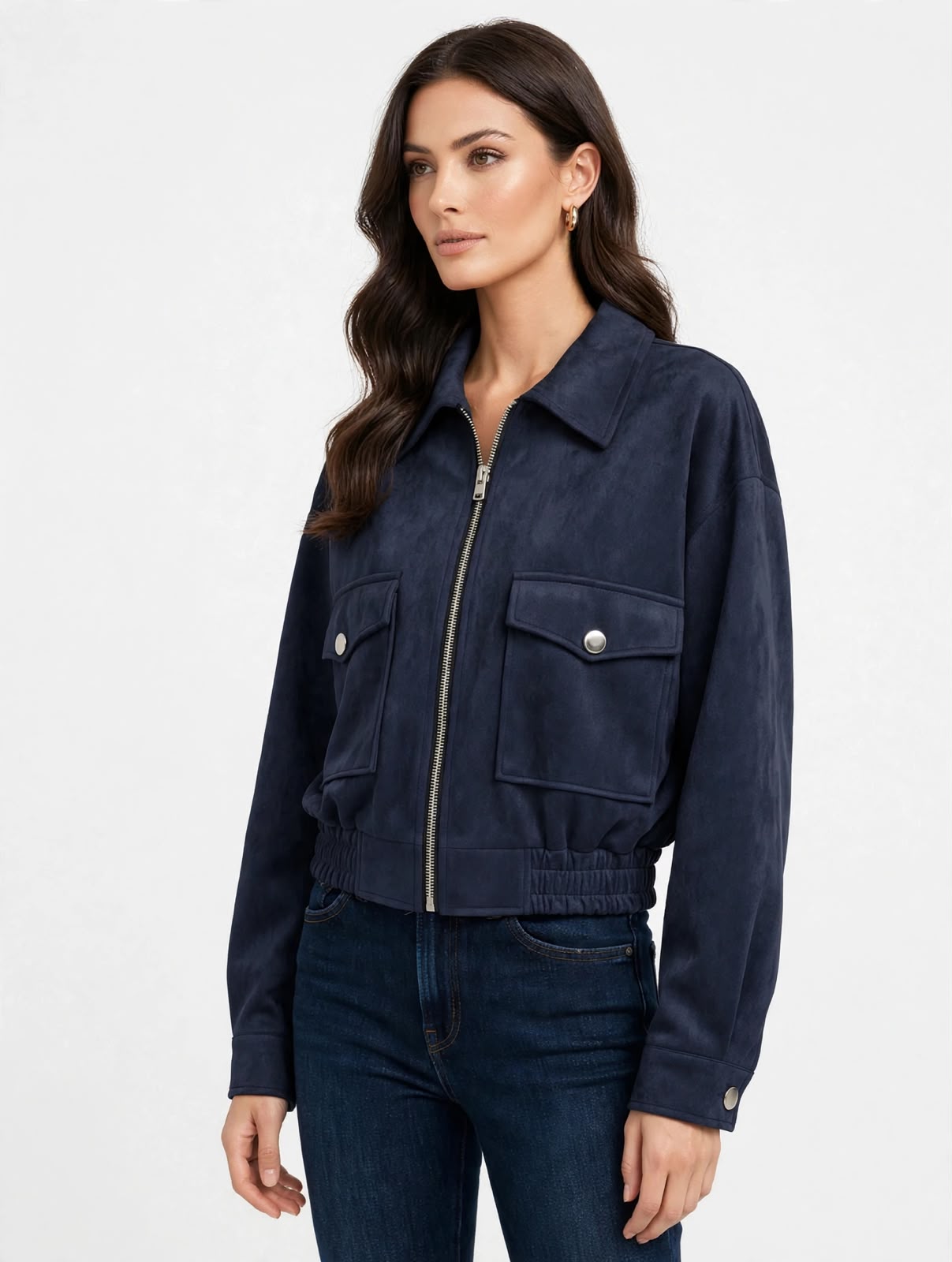 CHAQUETA TIPO GAMUZA CON BOLSILLOS