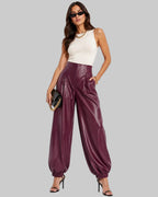 FAUX LEATHER PLEATED TROUSERS WITH CUFF