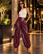 PANTALÓN POLIPIEL DE PINZAS Y PUÑO