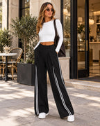 FRONT STRIPED PALAZZO TROUSERS WITH DARTS