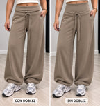 PANTALÓN CON DOBLEZ EN CINTURA Y BAJO AJUSTABLE