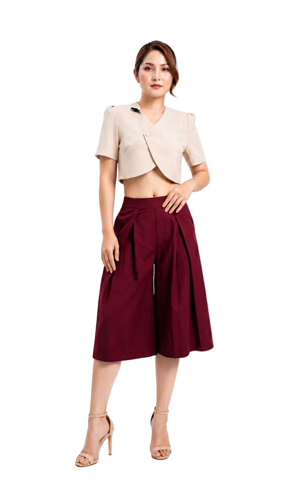 Spodnie culotte plisowane z wysokim stanem