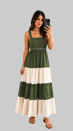 VESTIDO LARGO CON FALDA EN CAPAS
